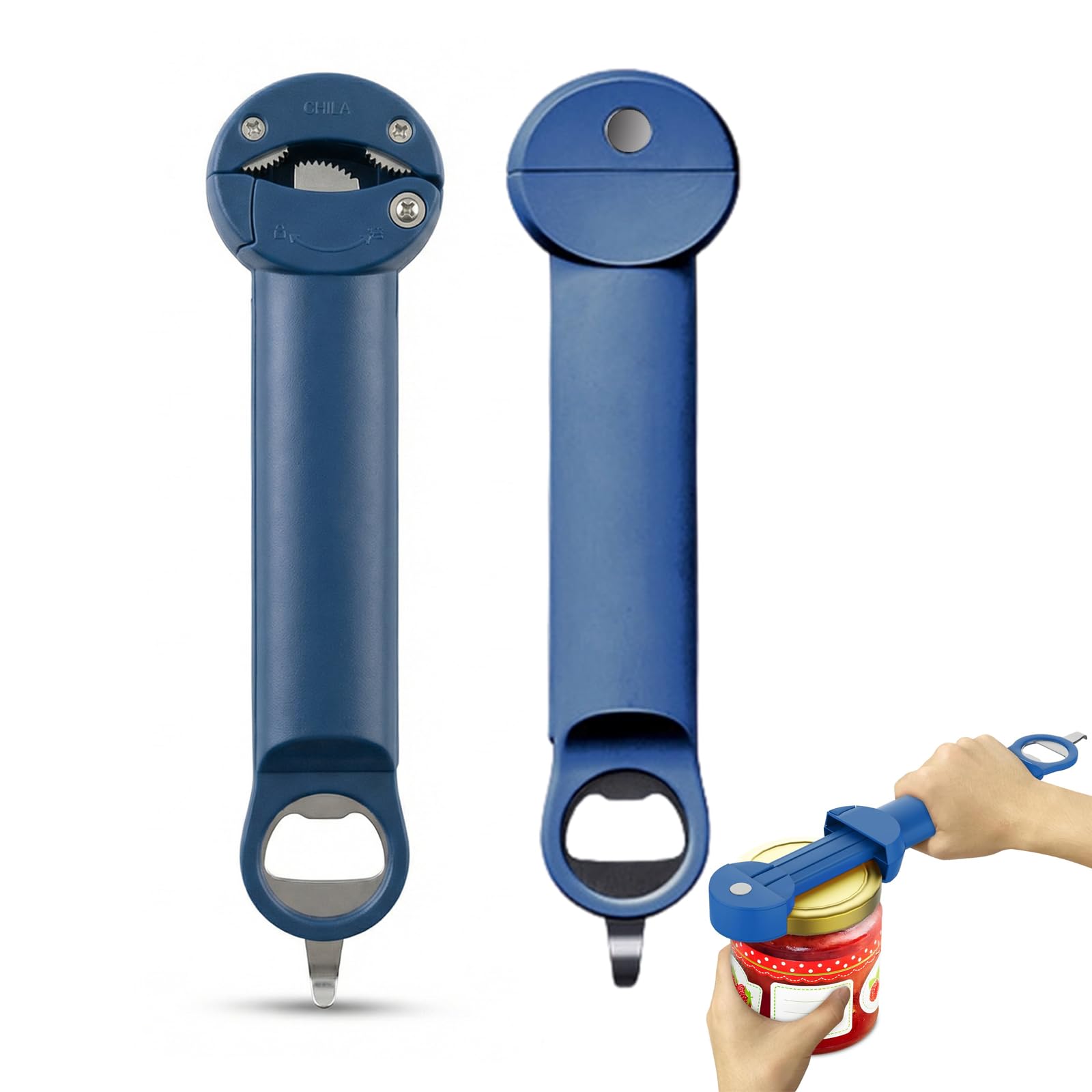 Merzio Multifunctional Retractable Jar Opener, Upgraded Stainless Steel Lid Opener for Seniors, Adjustable Bottle Gripper for 2.5-9.5cm Caps, Kitchen Tool （Blue） — image 1