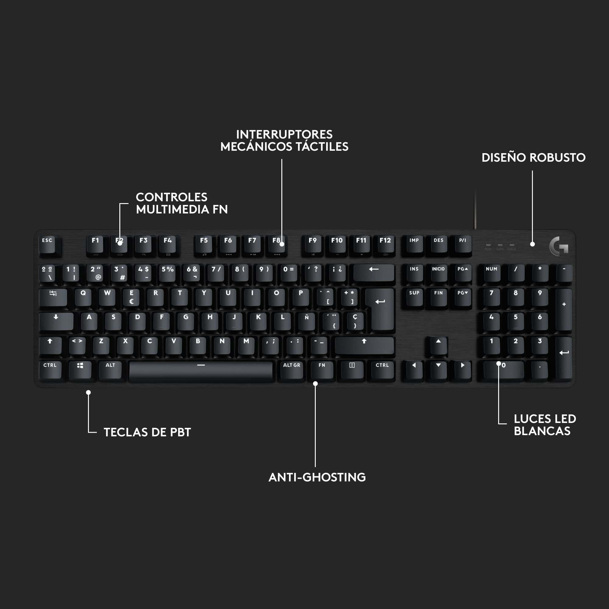 Logitech G413 SE Full-Size Teclado Mecánico para Gaming, Disposición QWERTY US Internacional - Negro