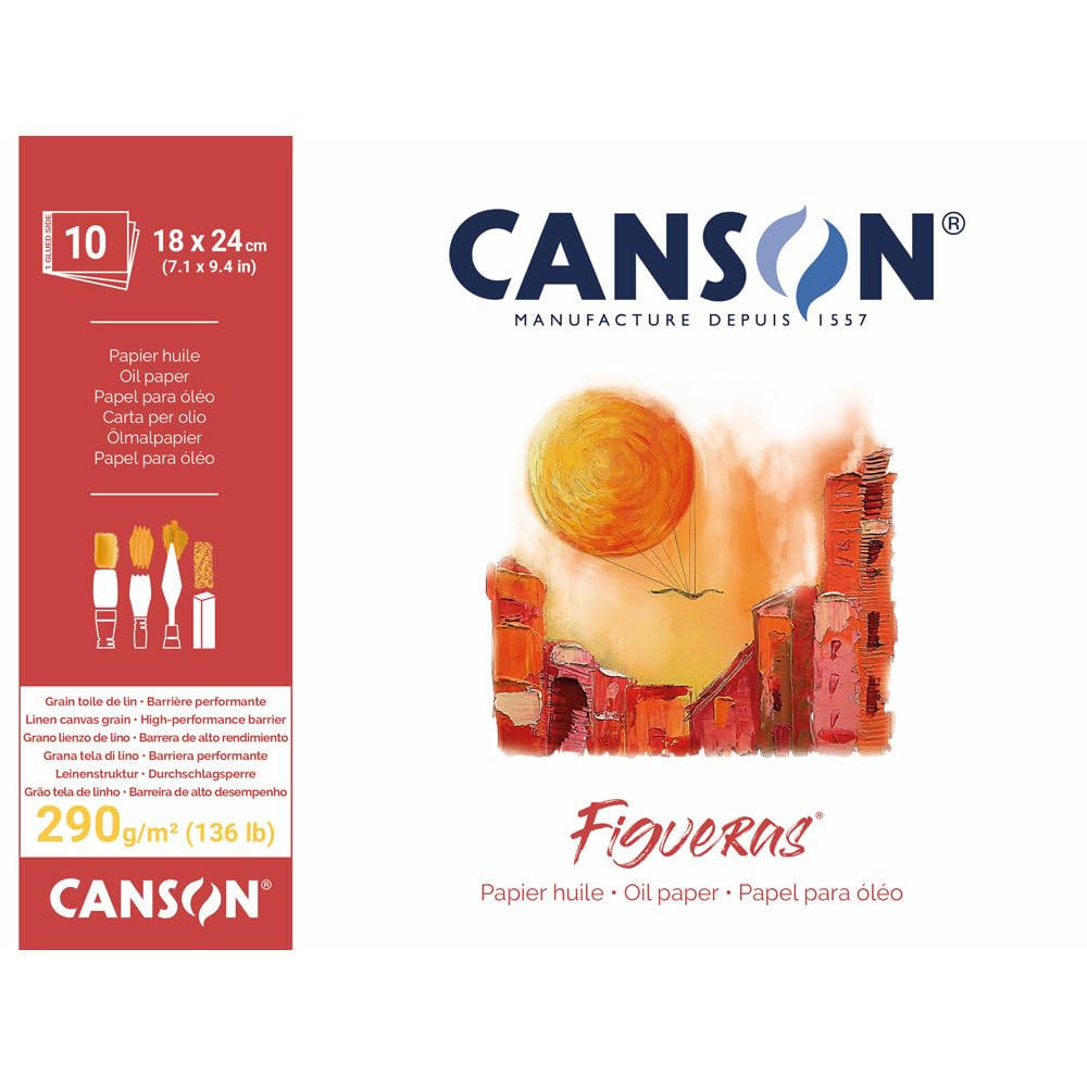 Canson Figueras, Oil Paper, Imitation Grain Linen, 290gsm, Short Side Glued Pad, 18 x 24 cm, White, 10 Sheets
