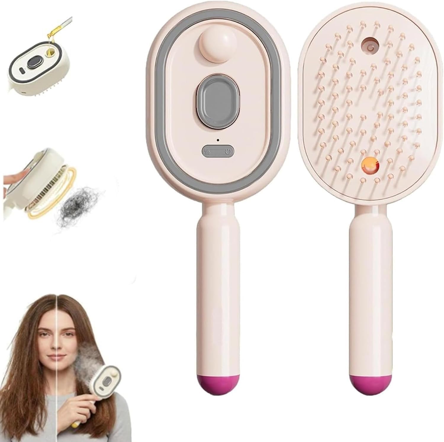 Générique Brosse à vapeur électrique, fer à lisser à vapeur rechargeable avec spray, peigne démêlant antistatique 3 en 1 et massage à coussin d'air, Nouveau outil de coiffure portable sans fil