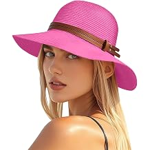 Womens Straw Fedora Sun Hat Wide Brim Summer Beach Travel Panama Style Hat Elegant Ladies Hats with Belt Buckle Band