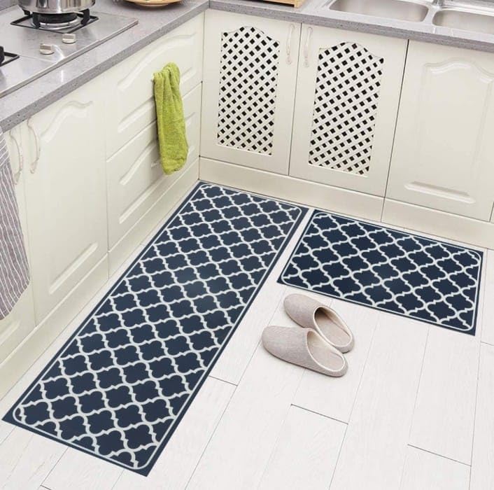 Image of HomeCloud Rectangular Rubber Kitchen Mats For Floor Set of 2 Pcs | Non-Skid, Soft Absorbent Rugs For Kitchen, Laundry, And Hallway | 120x40Cm, 40x60cm| 4MM Thickness (Trap Navy)