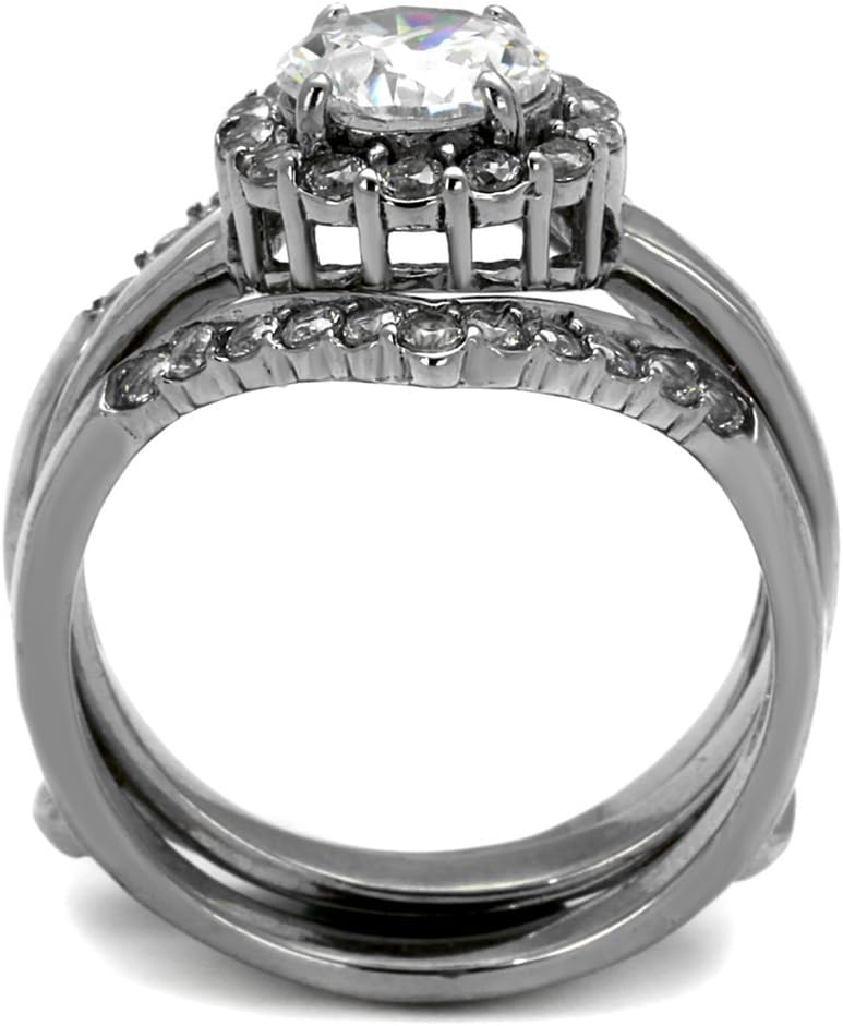 Marimor Jewelry Women's 2.25 Carat Round Cut AAA Cubic Zirconia Stainless Steel Wedding Ring Band Set Size 5-10
