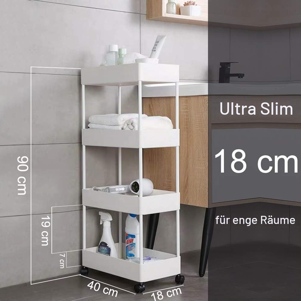 JAKAGO küchenwagen mit 4 Regalebenen,360-Grad-Rad kann Rollwagen für Küche,Büro,Badezimmer 40 x 18 x 90 cm (Weiß)
