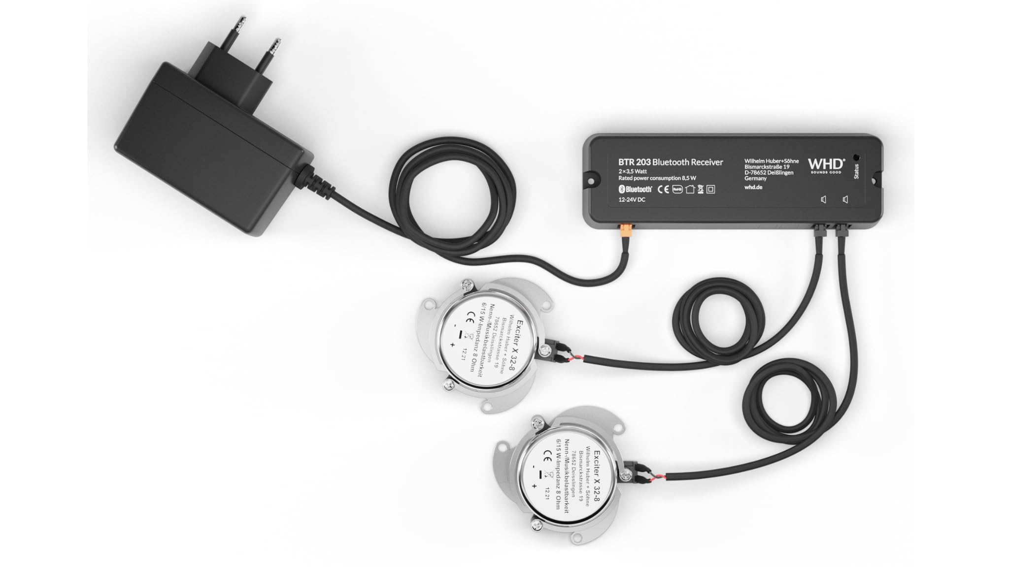 WHD Unsichtbare Bluetooth Lautsprecher Einbau für Möbel, Bad, Küche & Wohnmobil | Verstecktes Soundsystem BTR203 Exciter Set