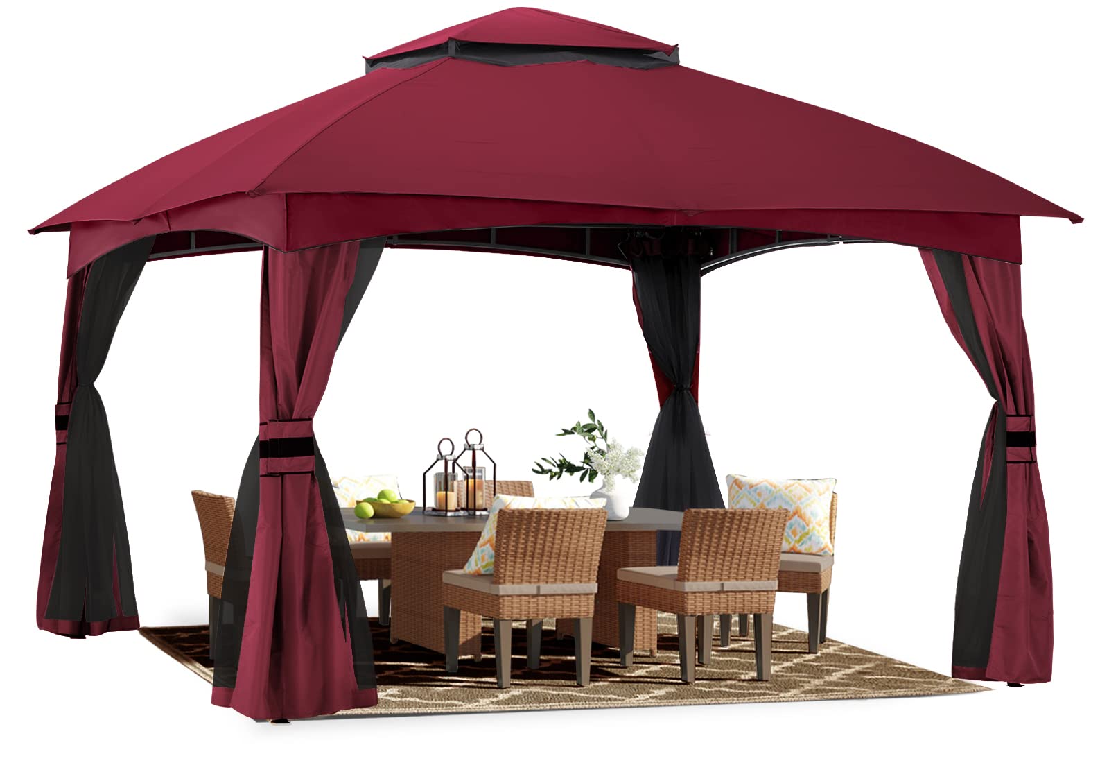 ABCCANOPY 10x10 Outdoor Gazebo - Patio Gazebo with Mosquito Netting, Outdoor Canopies for Shade and Rain for Lawn, Garden, Backyard & Deck (Burgundy)