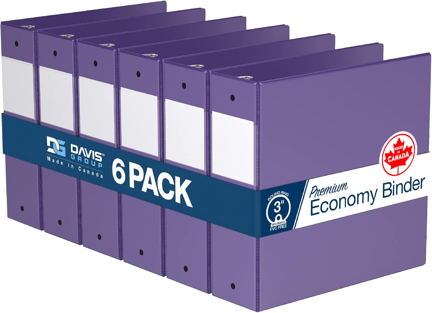 Premium Economy 6-Pack 3-Ring Binders for School or Office, Round-Ring Binders, 3 Inch, Purple — image 1