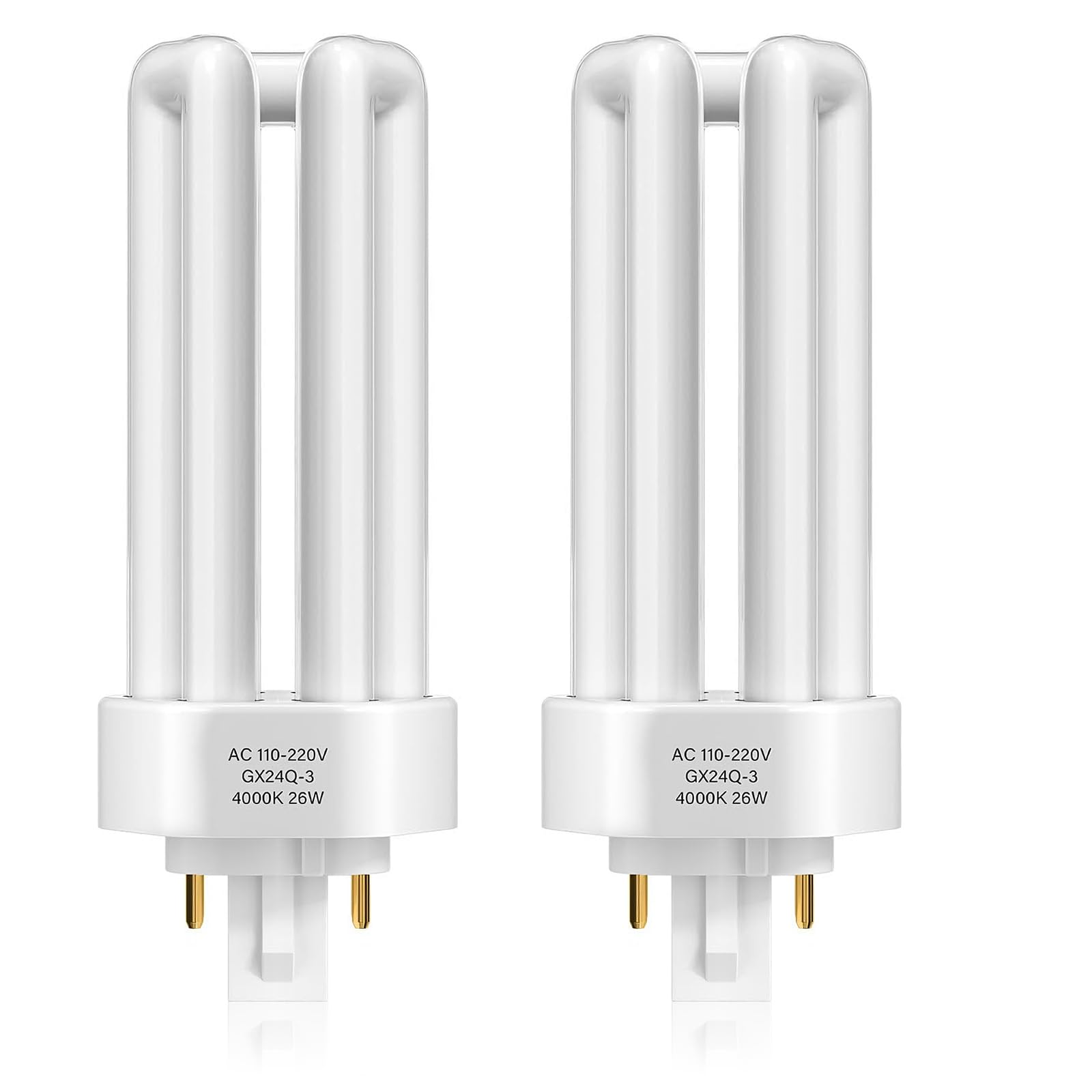 Fresilkora 2 Pack GX24Q-3 26W 4 Pin Compact Fluorescent Lamp, 4000K Natural White CFL Light Bulbs, 3U Triple Turn CFL, Non-Dimmable Energy Saving Replacement Bulb for Bathroom Corridor Office