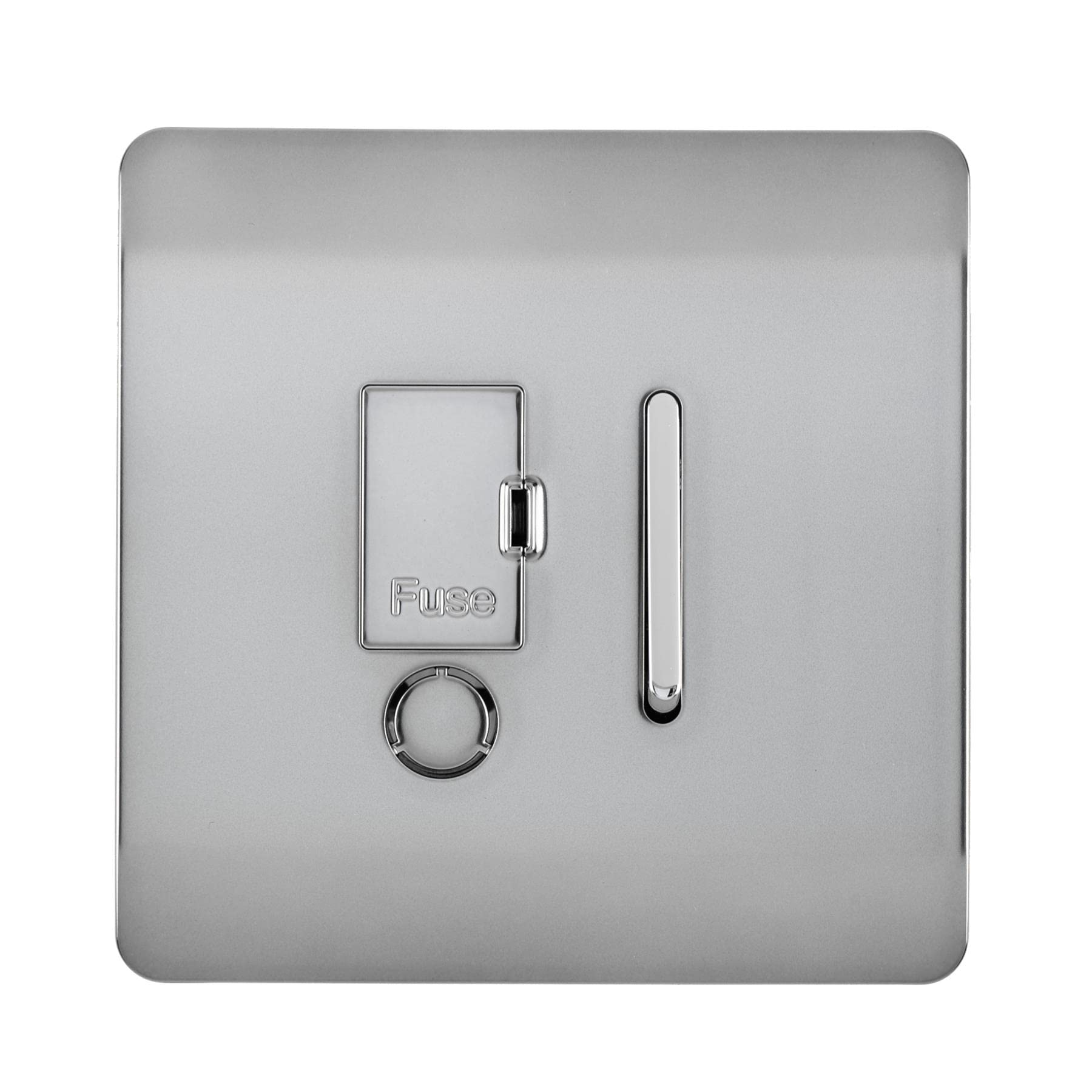 Trendi Switch 13A Single Fused Spur Connection Unit, Chrome Rocker, Brushed Steel, 230V, Screwless, Flex Outlet, ART-FSBS