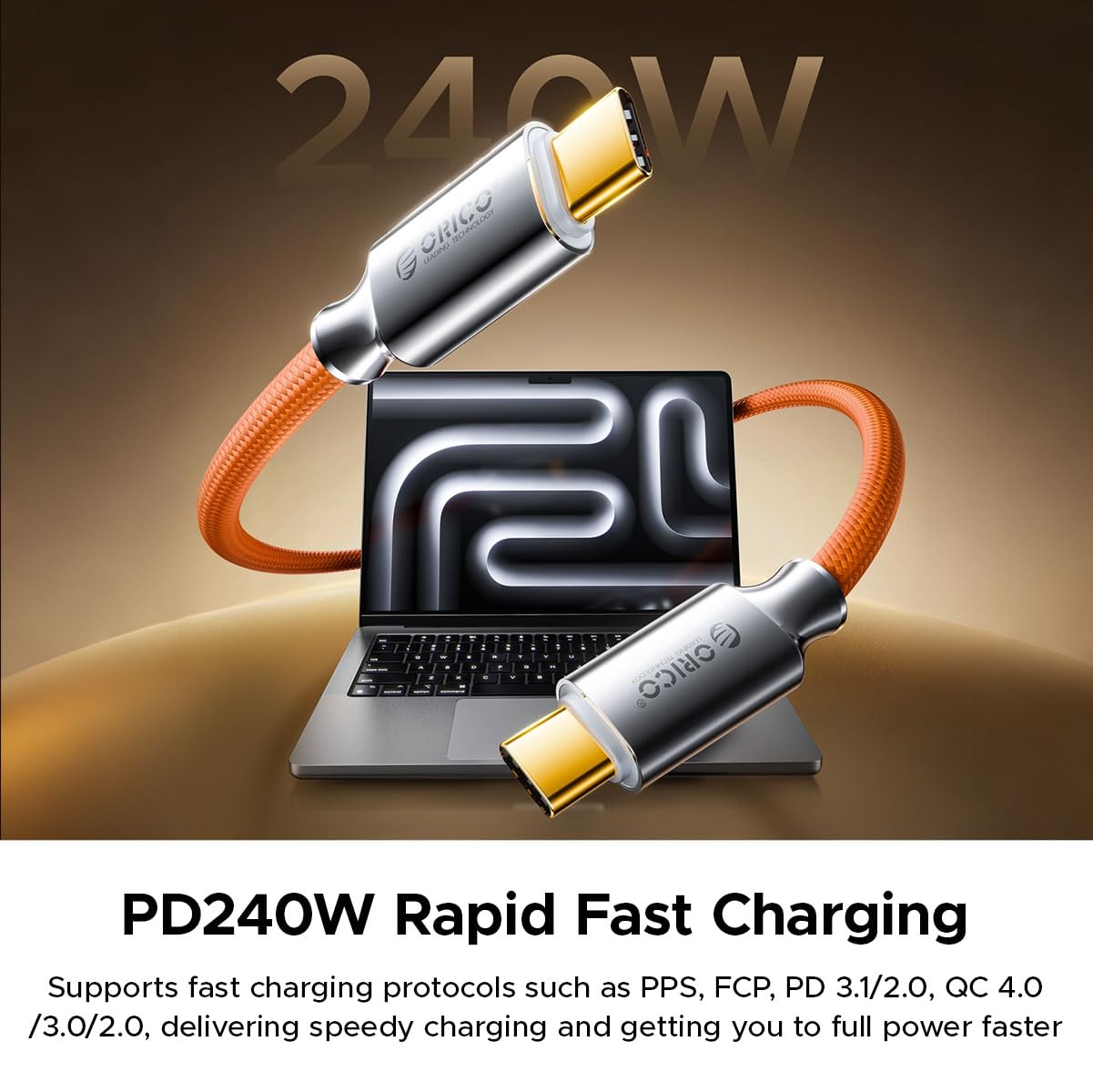 ORICO Auso - Cavo USB-C da 80 Gbps, 2 m, con ricarica rapida PD 240 W, video 8K60Hz, compatibile con Thunderbolt5/4/3 USB4, per iPhone 17/16/15, MacBook Docking - bianco