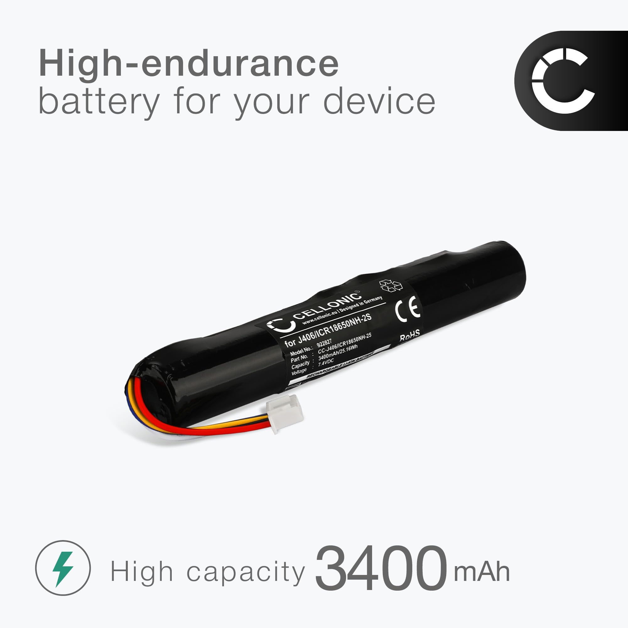 CELLONIC 1x Akku für Lautsprecher Kompatibel mit Bang & Olufsen BeoPlay A2, BeoLit 17, BeoLit 15 - (3400mAh, 7.4V)