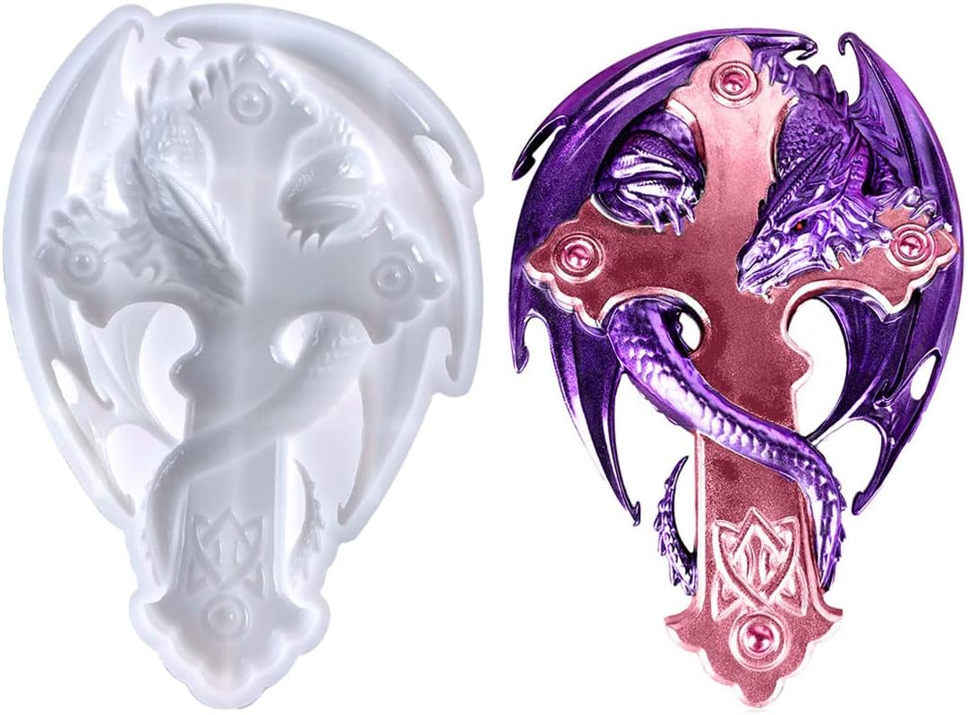 HyzaPhix Large Dragon Cross Silicone Molds Animal Resin Mold Ornament
