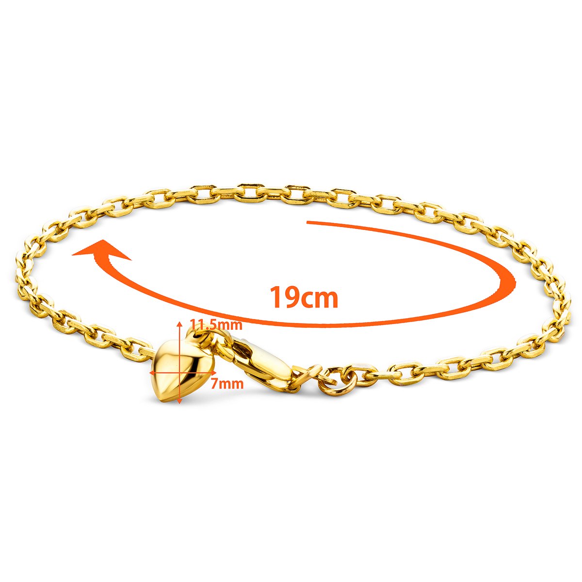 OROVI Armband Damen -9 Karat 375 Gelbgold– Herz Armband Gold, Goldkette 19 cm mit Charms Anhänger Herz, Hypoallergene Armkette, Schmuck Damen, Gold Schmuck gefertigt in Italien, inkl. edler Schmuckbox