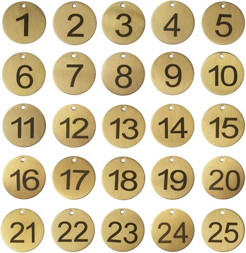 Miniatura 6 de StayMax Etiquetas de latón numeradas (1-50), diámetro de 1.37 pulgadas (1.4 in), 50 etiquetas