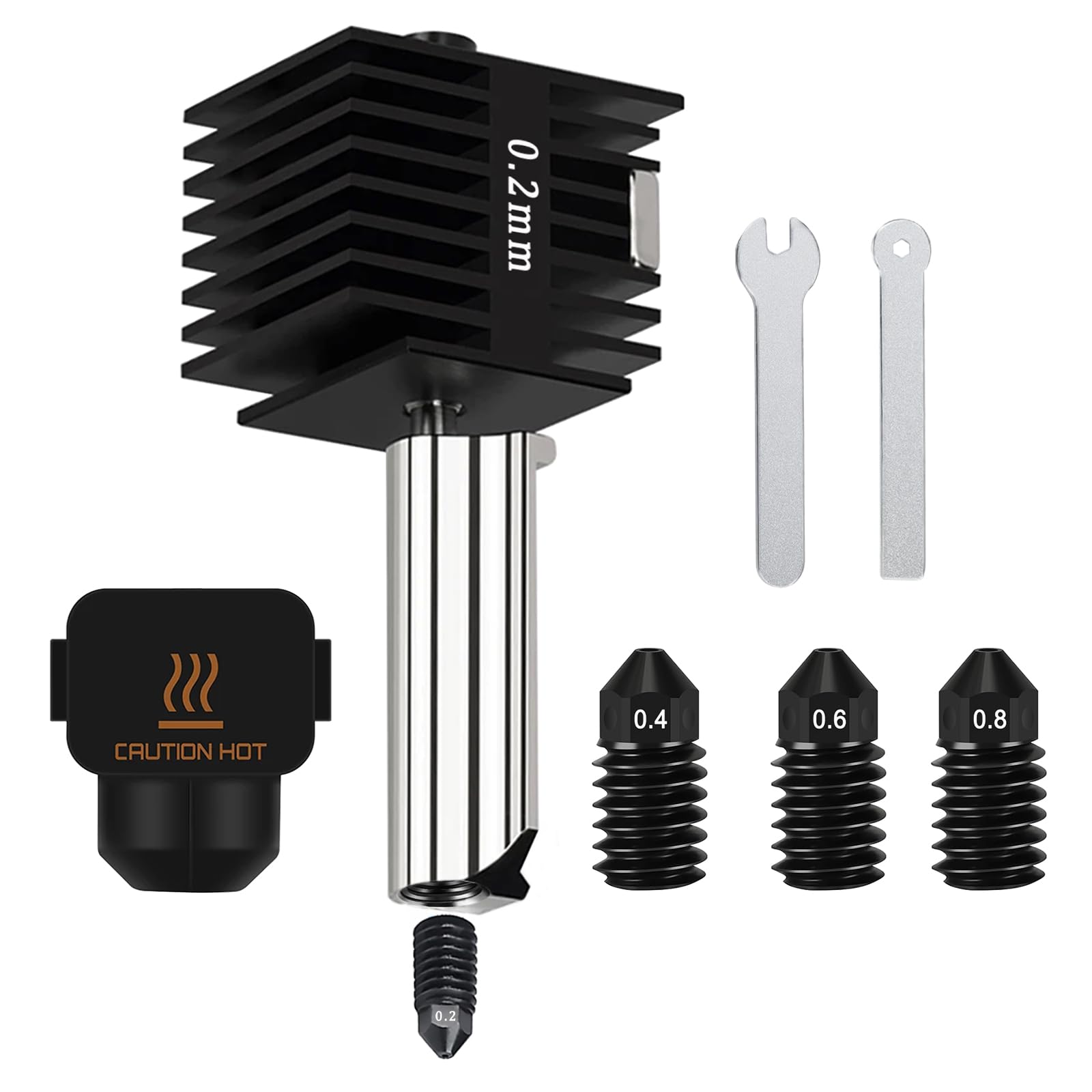 HIKUDIY 0.2mm A1 Mini/A1 Hotend Print Head Hot End Kit, with Extra 0.4mm 0.6mm 0.8mm Hardened Steel Nozzle Silicone Cover Sock for Bambu Lab A1/A1