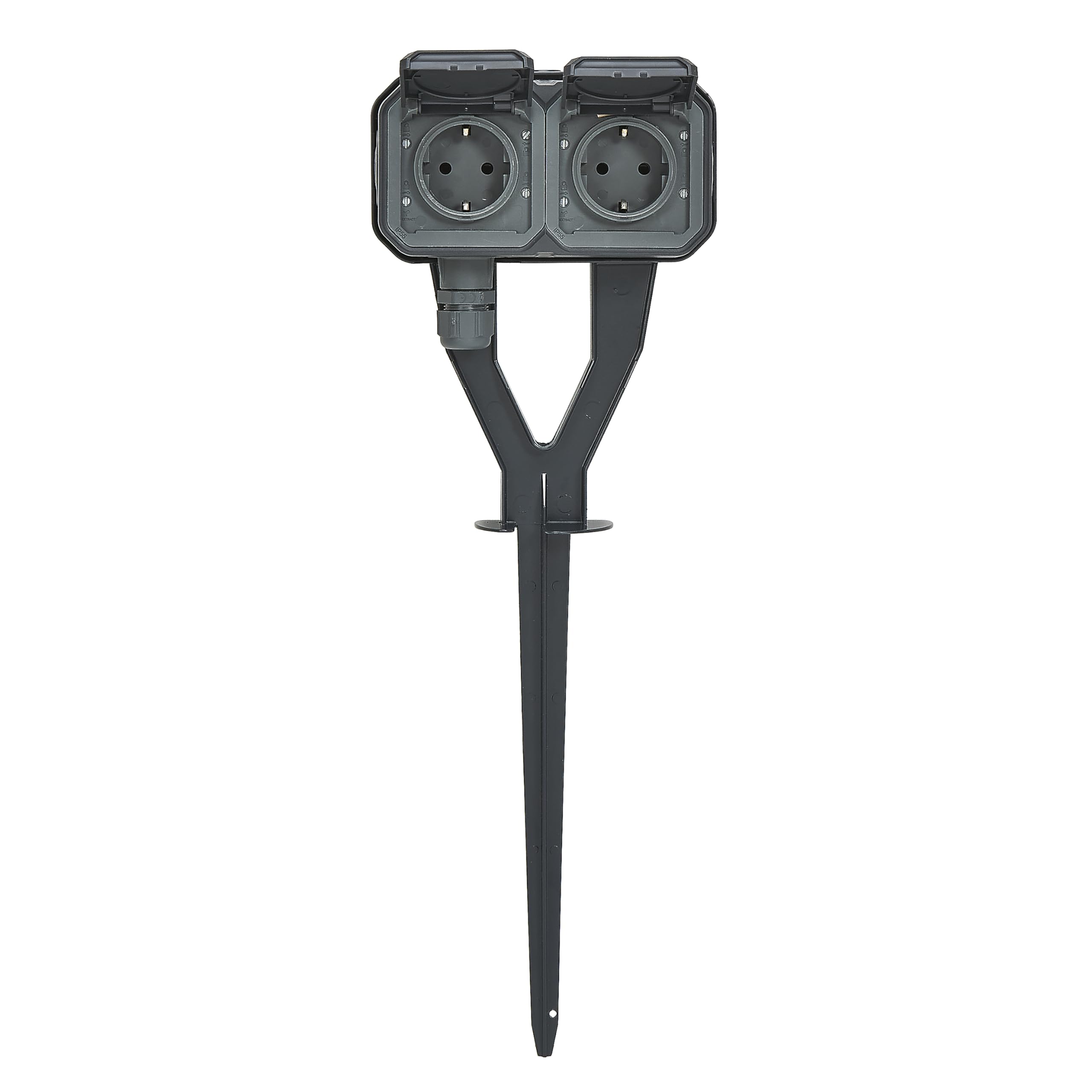 LEGRAND, Plexo New 2-fach Schutzkontakt Steckdose mit Gartenpfahl, Steckklemmen (SL), erhöhter Berührungsschutz, Outdoor-Steckdose, Schuko-Standard, 250V, 16A, IP55, 463mm Höhe, Anthrazit, 069759L