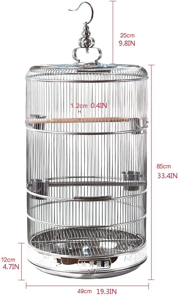 Bird Cage Stainless Steel Bold Bird Cage Parrot Big Bird Cage with Feeder and Pole can Be Used for Parakeets Canaries Love Birds(Color : B)