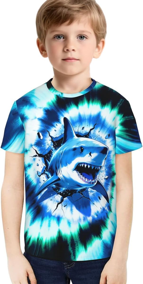 Sports Shirts for Boys Kids T Shirt Gaming Tshirt Short Sleeve 3D Graphic Tie Dye Crew Neck Tee Shirts Tops Size 6-16