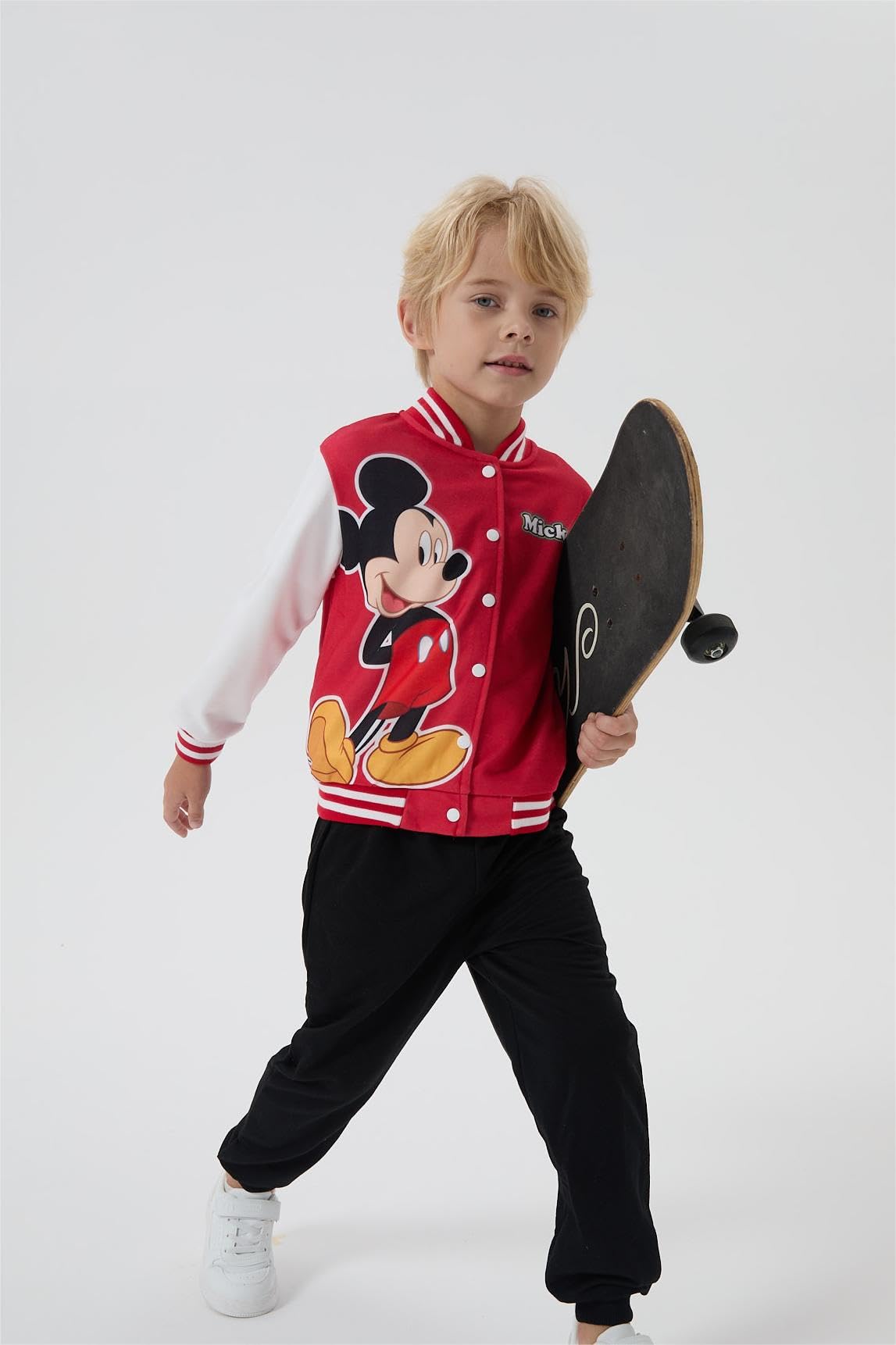 Disney Minnie Mouse Mickey Mouse Stitch - Chaqueta bomber universitaria ligera con botones para niños pequeños y grandes