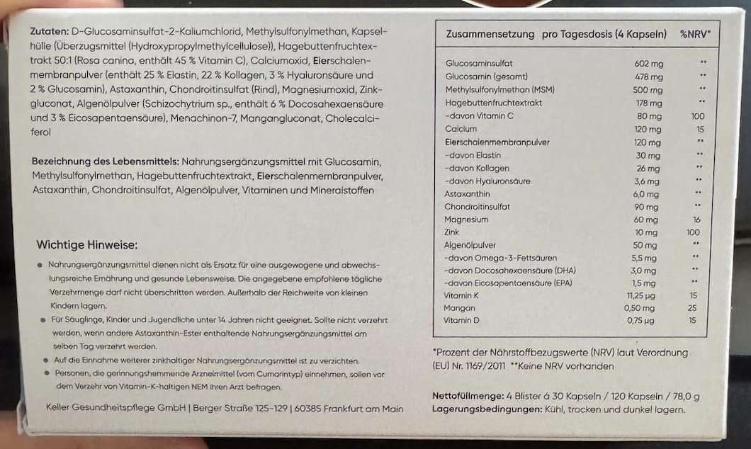 Gelenkkapseln I 120 Kapseln I Nur echt mit AHE-Komplex I Kann die Knorpelfunktion unterstützen I Qualität aus der Apotheke I Astaxanthin, Hagebutte & Eierschalenmembranpulver