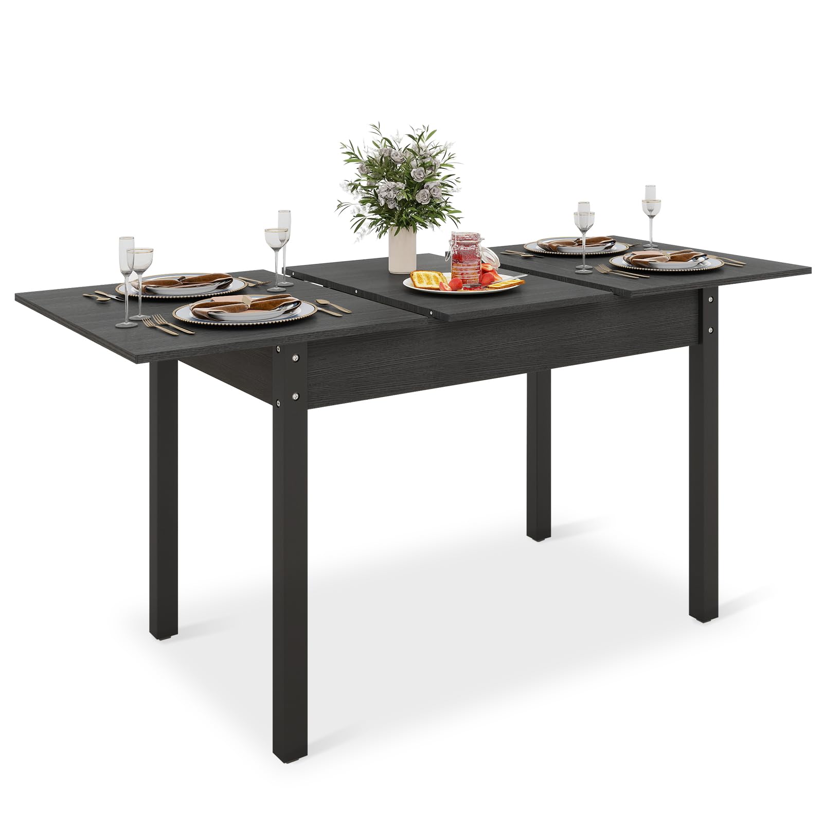 ARTETHYS Dining Table, 110-150cm Wood Extendable Table for 4-6 People, Large Kitchen Dinner Table with Solid Legs for Restaurant, Home, Black — image 1