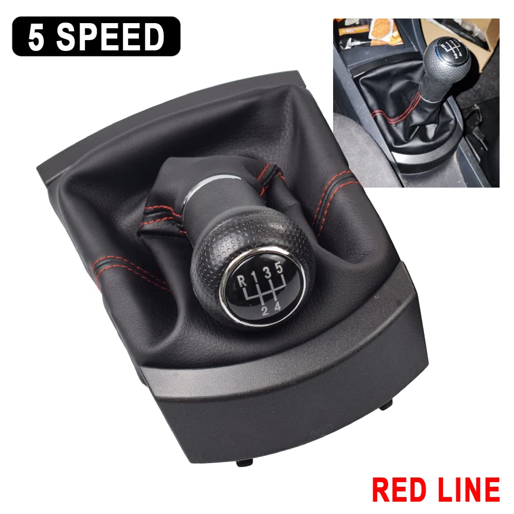 Yoegerery R5 Speed Handgeschakelde versnellingspook Pookknop Cover met stofkap voor Seat Ibiza 2002-2010 (rode lijn