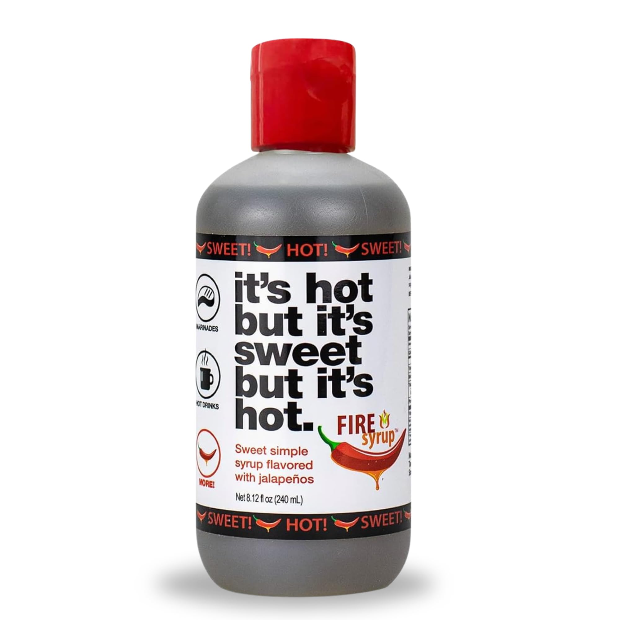 FIRE SYRUP - Jalapeno Infused Simple Syrup For Cocktails - It's hot but it's sweet but it's hot! - 8 Oz Bottle - Great For Spicy Margaritas, Foodie Gifts, Drizzle In Drinks, Foods, & Desserts!