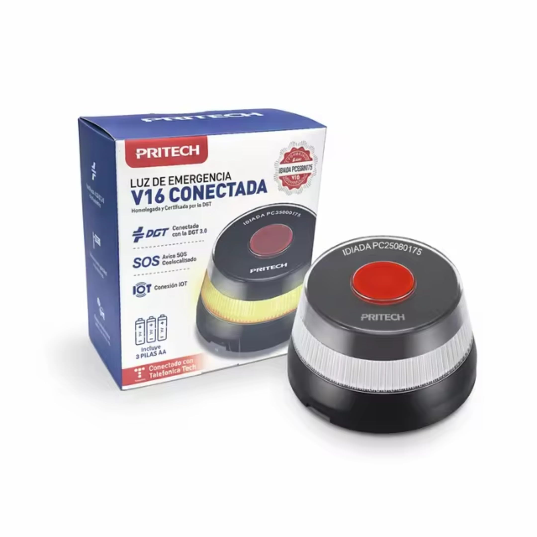 Genérico Emergency Light V16 Approved DGT 3.0 with Geolocation, DGT Connected Beacon, 360° Visibility, Data Included Until 12/2038 (Black, 1 Unit)