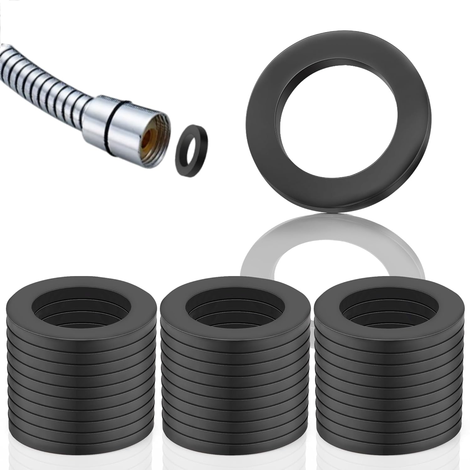 110 Rondelle Piatte In Gomma Nera - Distanziatori Per Viti, Bulloni, Rubinetti, ID 0.32 Pollici - Foto 2