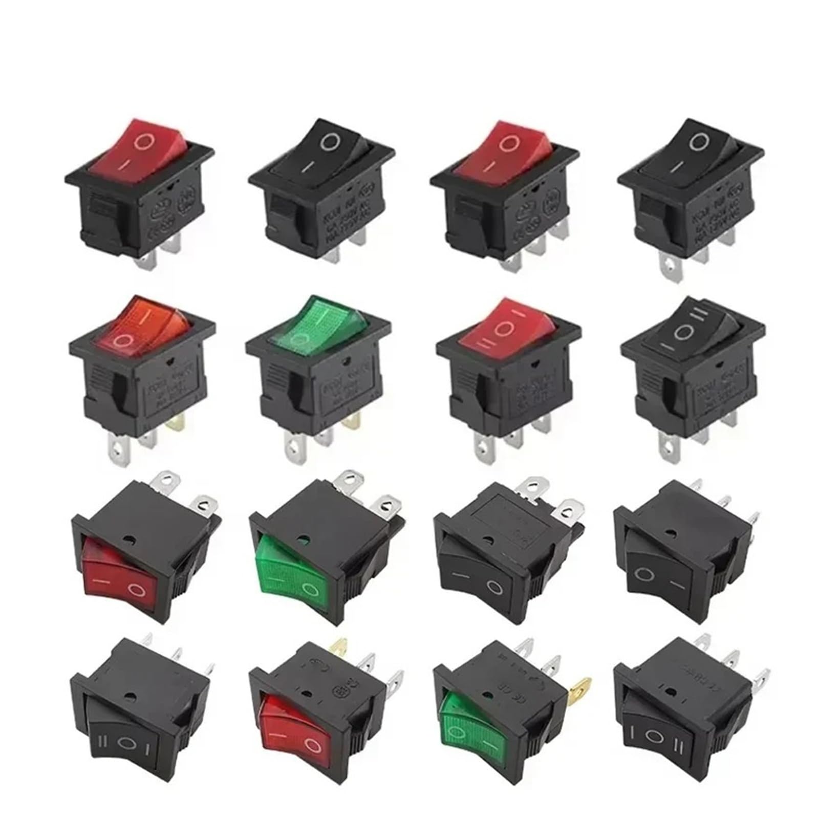 Interruttori a bilanciere KCD1 da 10 pezzi, interruttori on/off illuminati a 3 pin SPST 3A 250 V da 15x21 mm for piccoli elettrodomestici ed elettronica(Red 3Pin,100 PCS)