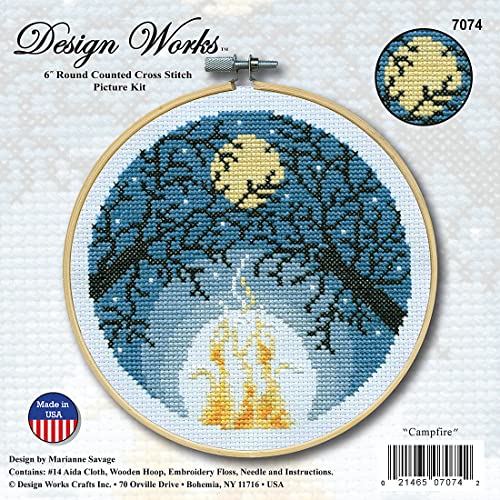 Image of Campfire Counted Cross Stitch Kit with Hoop