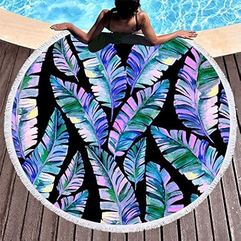 EORUBE Round Beach Towel Oversized Blanket Palm Leaves Tropical Style Flamingo Print Microfiber Large Round Towel Picnic Mat Super Water Absorbent Towel 59 Inches Diameter (Tropical - Style 3) Cover