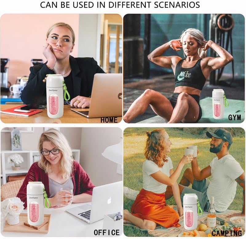 Miniatura 5 de Licuadora portátil recargable por USB, licuadora de tamaño personal para batidos y batidos, fuerte potencia de corte con 12 cuchillas, para batidos,