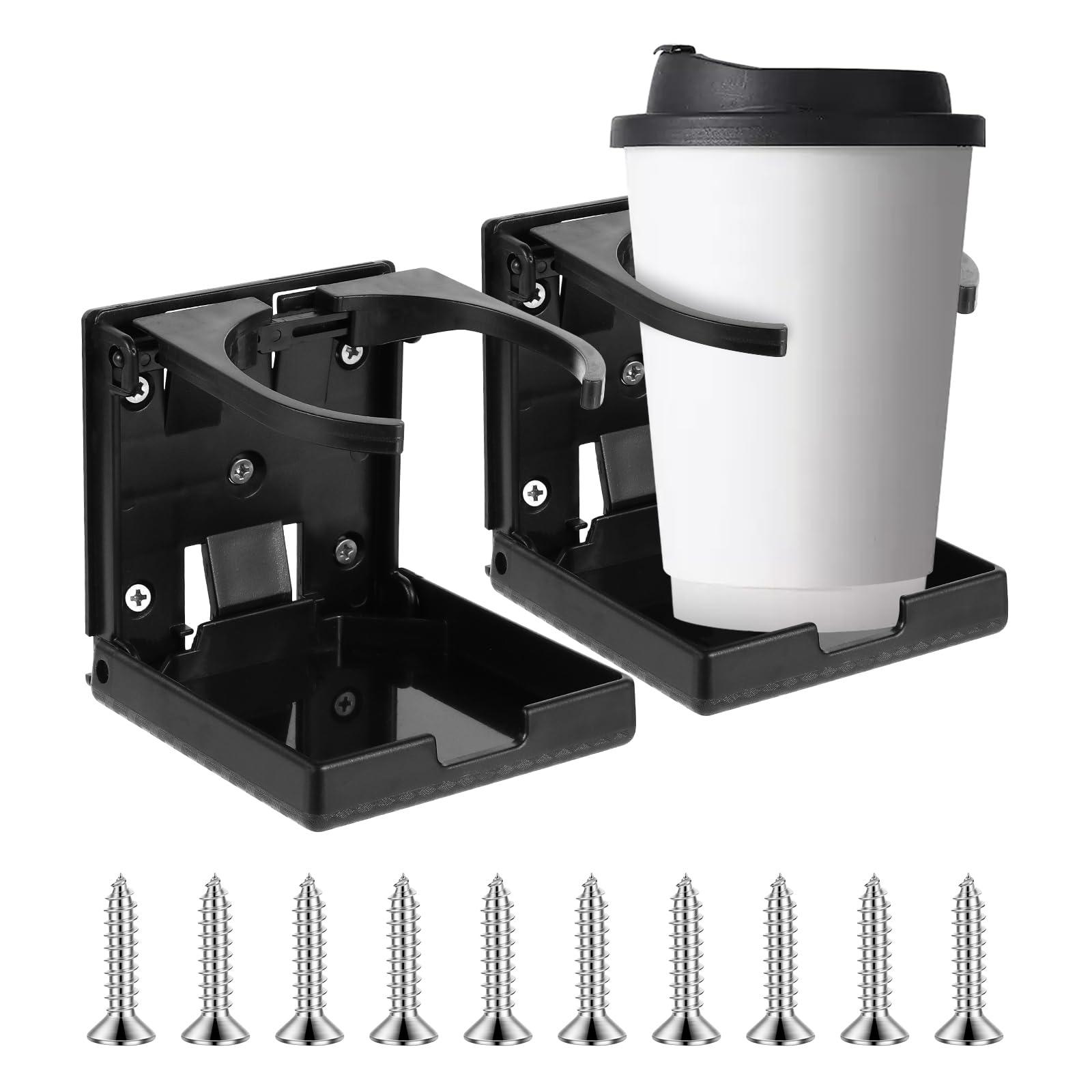 TNOMSNO Lot De 2 Porte-Gobelets Pliables Pour Voiture, Porte Gobelet Universel Voiture, Porte Gobelet Voiture Pliable Accessoires De Bateau Porte Boisson Voiture Avec 10 Vis Our Camping-Car, Yacht