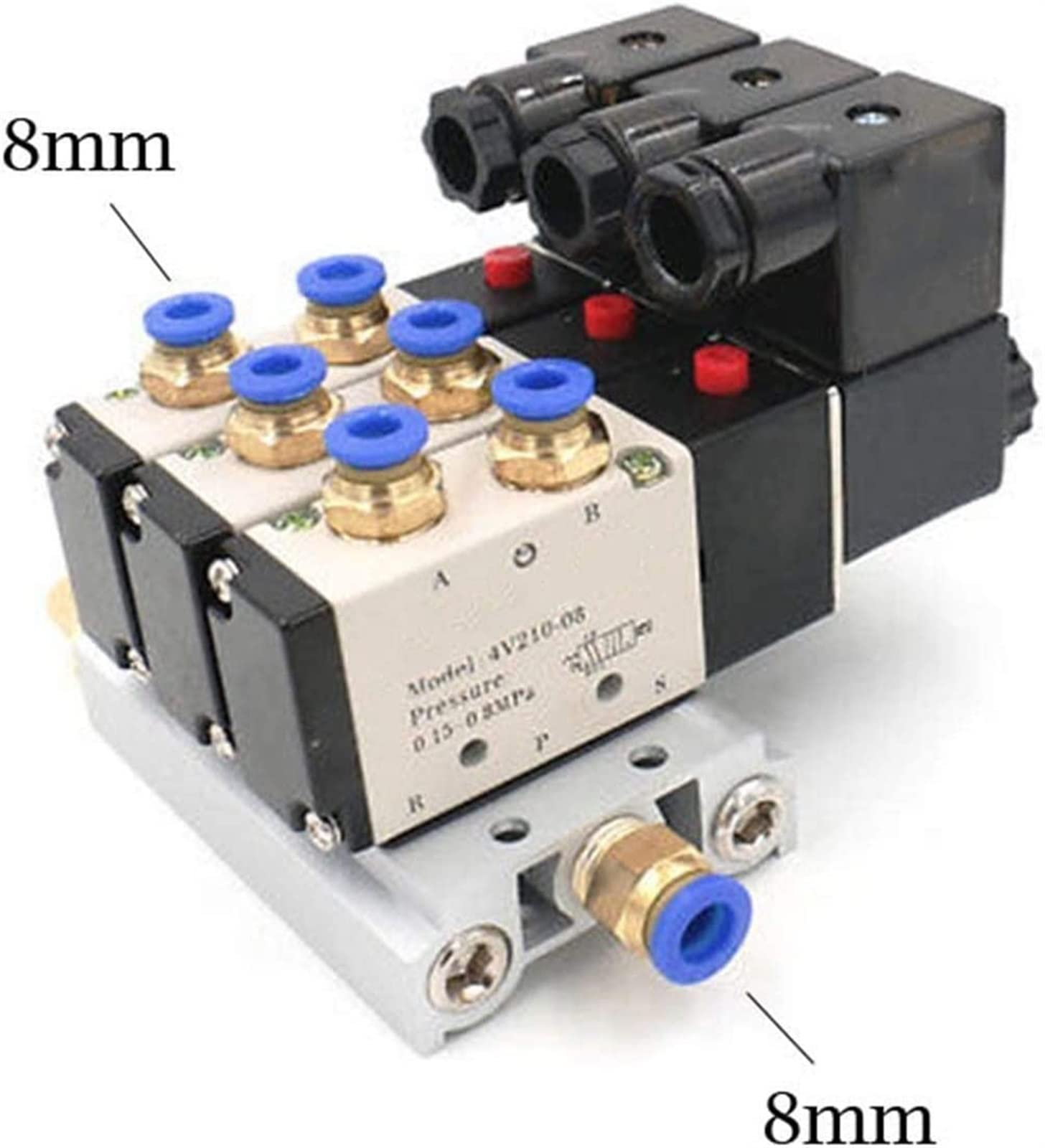 1/4 cala DC12V 24V AC110V 220V Potrójny pneumatyczny zawór elektromagnetyczny 4V210-08 tłumik 4 mm 6 mm 8 mm 10 mm 12 mm szybkozłączka zestaw podstawowy przydatny (złączki 8 mm, 5 V)