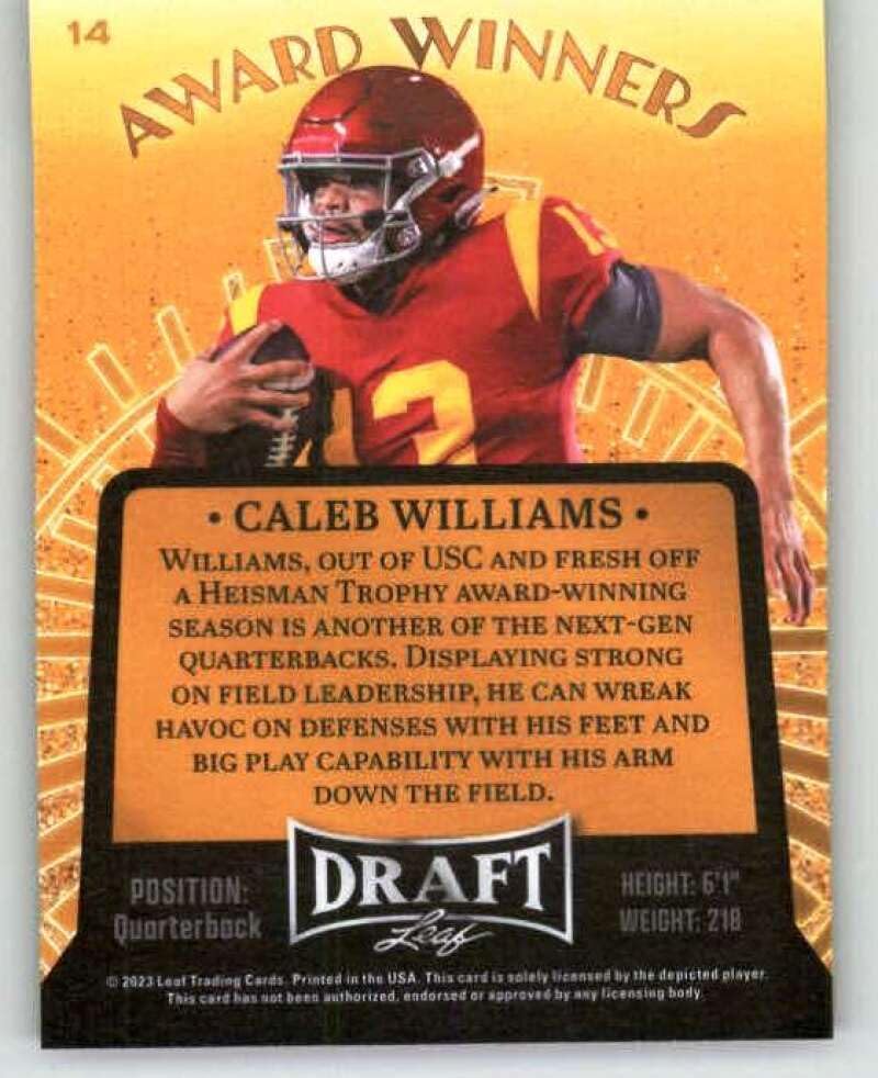 2023 Leaf Draft Red #14 Caleb Williams USC Trojans RC Rookie Football Trading Card
