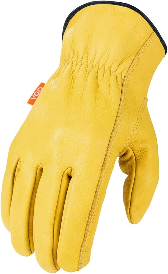 Vgo 3Pairs Unlined Safety Cow Grain Leather Work Gloves Men,Rigger Gloves,Builder Gloves, Palm