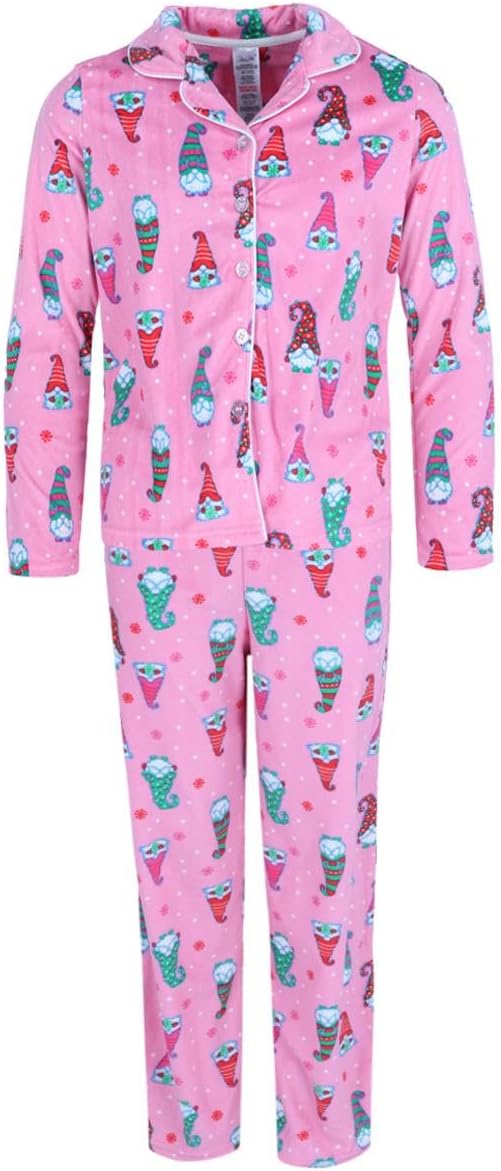 Rene Rofe Girls Gnome Velour Notch Button Down Long Sleeve Pajama Set