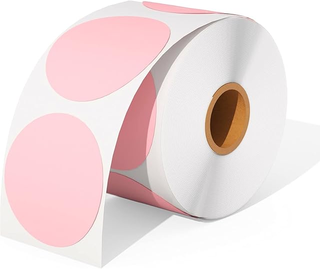 MUNBYN 2" Pink Circle Thermal Sticker Labels, Self-Adhesive Round Direct Thermal Labels, Multi-Purpose Roll Sticker Labels for DIY Logo Design, QR Code, Name Tag, Inventory-Pink 750 Labels/1 Roll