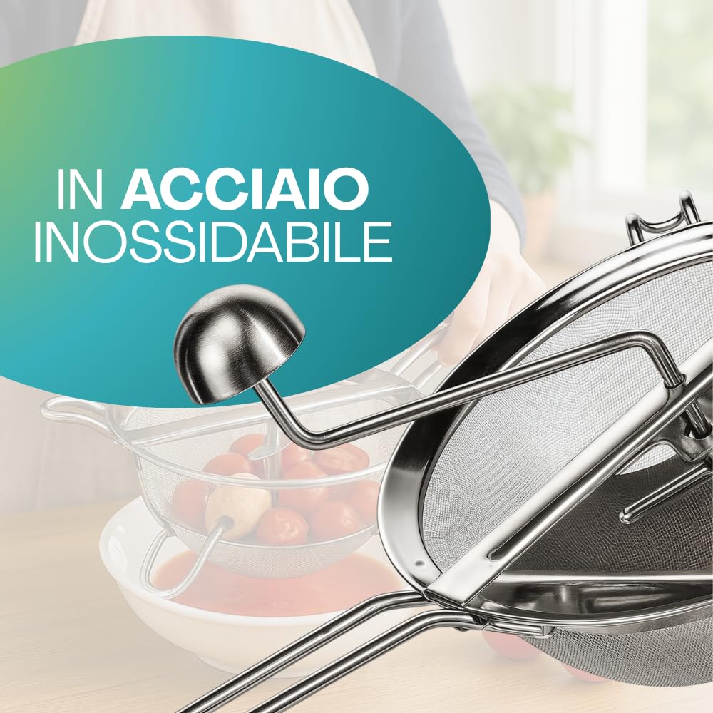 Paluplus Passaverdure Manuale in Acciaio Inox, Diametro 20 Cm, Passacolino con Pestello in Legno, per marmellate, salse, frutta, verdura, legumi e per setacciare farine, Made in Italy -400C-0,75
