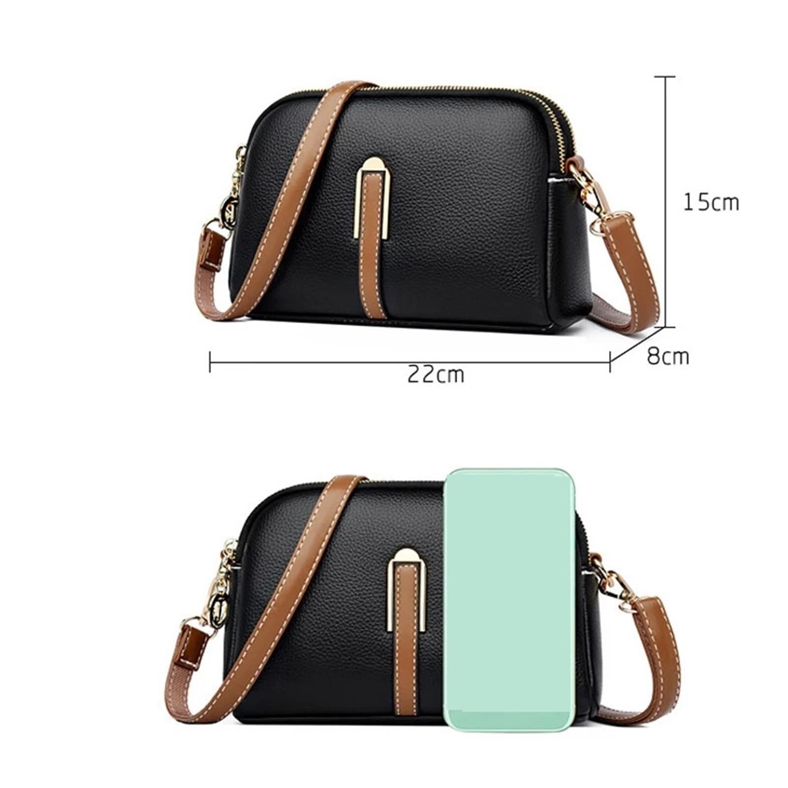 Bandolera de Cuero Genuino for Mujer, Bolso con Solapa de Diseñador de Bolsos, bandoleras for Mujer Adecuado para Viajar, Fiesta, Trabajo(Khaki)