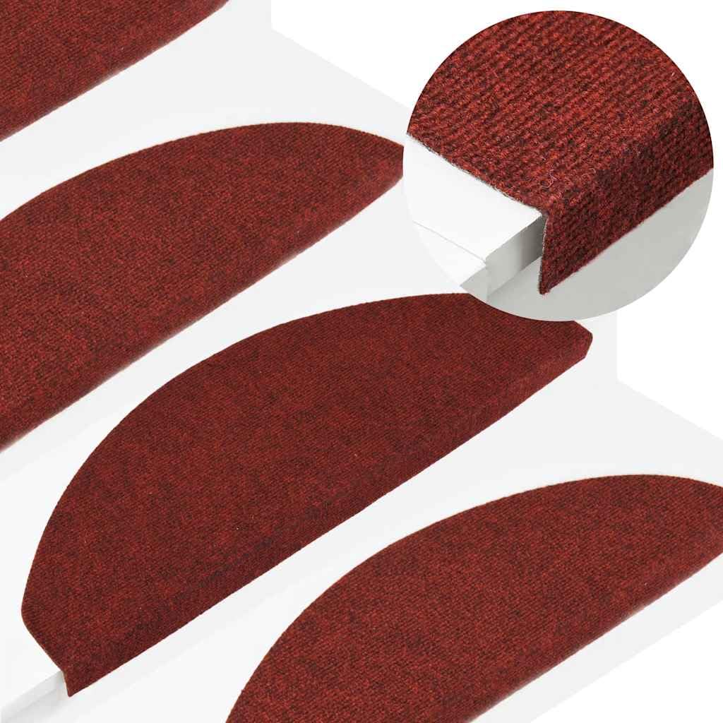 Alfombrillas autoadhesivas para escalones, de fieltro punzonado, color rojo, 15 unidades, 65 x 22,5 x 3,5 cm, con tiras adhesivas, antideslizantes, para peldaños de madera, alfombras y