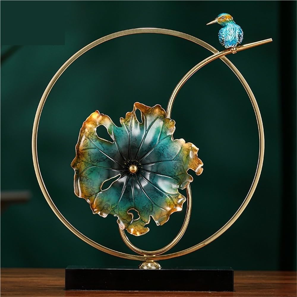 Estatua de Mesa Personalized Light Luxury Copper Decorative Ornaments Lotus Leaf and Bird Shape Crafts Estatua de Decoración