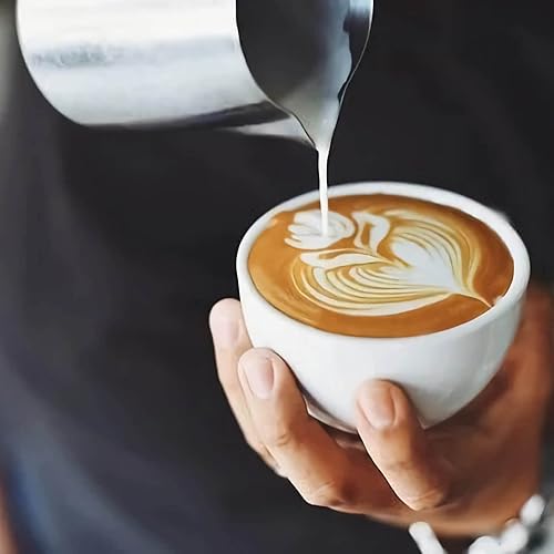 Miniatura 5 de Jarra de espuma de leche de acero inoxidable de 12 onzas, 11.8 fl oz, accesorios para máquina de café expreso, jarra al vapor para tazas de café 01