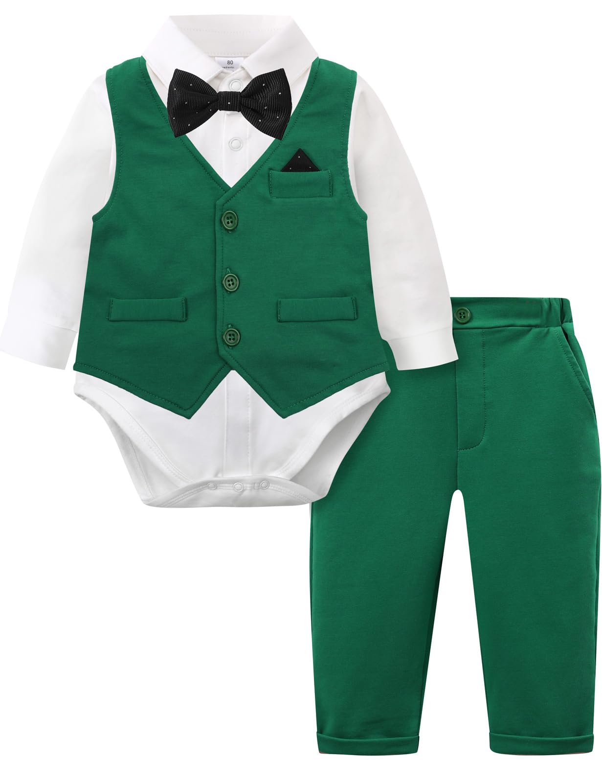 A&amp;J DESIGN 4Pcs Baby Boy Suits Dress Outfit Shirt Pants Bowtie Vest Set 3-18M