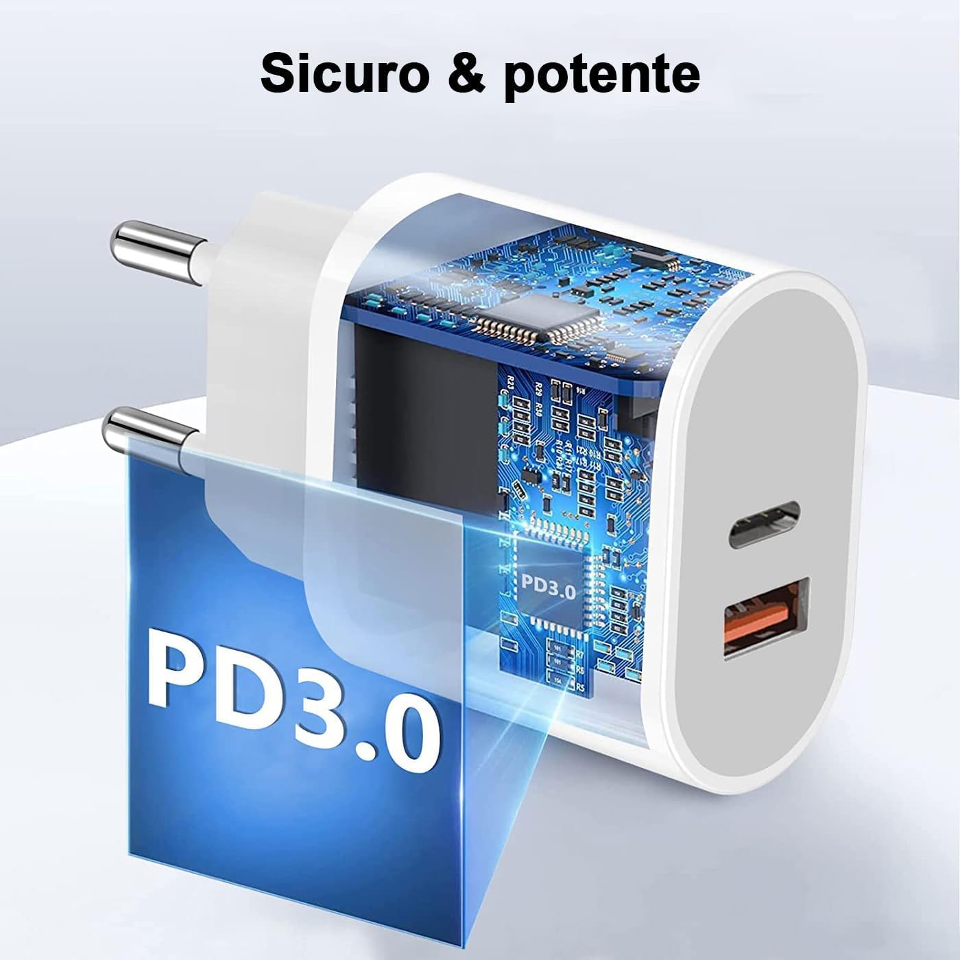 Caricatore USB-C/A, 25W Rapido Caricabatterie per iPhone 15/15 Plus/15 Pro Max/14/14 Plus/13/12/11,iPad,USB-C/A Presa Alimentatore Spina Ricarica Adattatore Muro Carica Spinotto(Cavo Non Incluso)