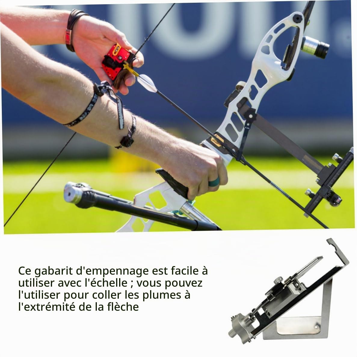 Gabarit d'empennage de flèche, gabarit d'empennage flèche réglable avec Outil de tir à l'arc Portable en Aluminium à échelle Claire pour Le tir l'arc Bricolage Argent, Fletcher