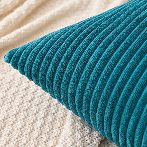 MIULEE Set of 2 Striped Corduroy Square Throw Pillow Case Soft Cushion Cover Sham Home for Sofa Chair Couch/Bedroom Decorative Fluffy Large Pillowcases 16x16 Inch 40x40cm Lake Blue - Image 2