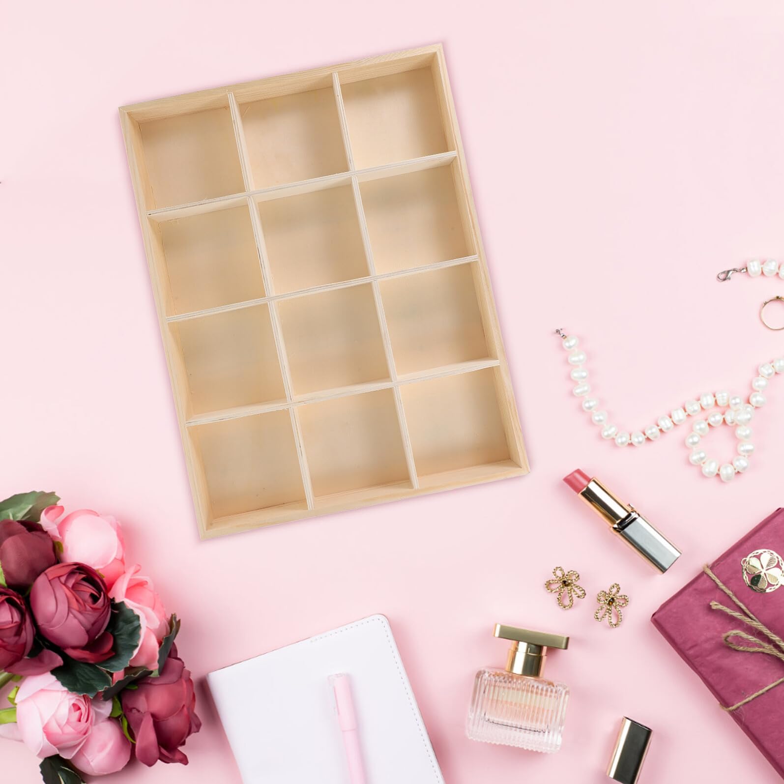 Caja Organizadora de Madera Multi Compartimentos Divisiones para Escritorio Organizador para Oficina Maquillaje y Accesorios Caja de Almacenamiento para Hogar