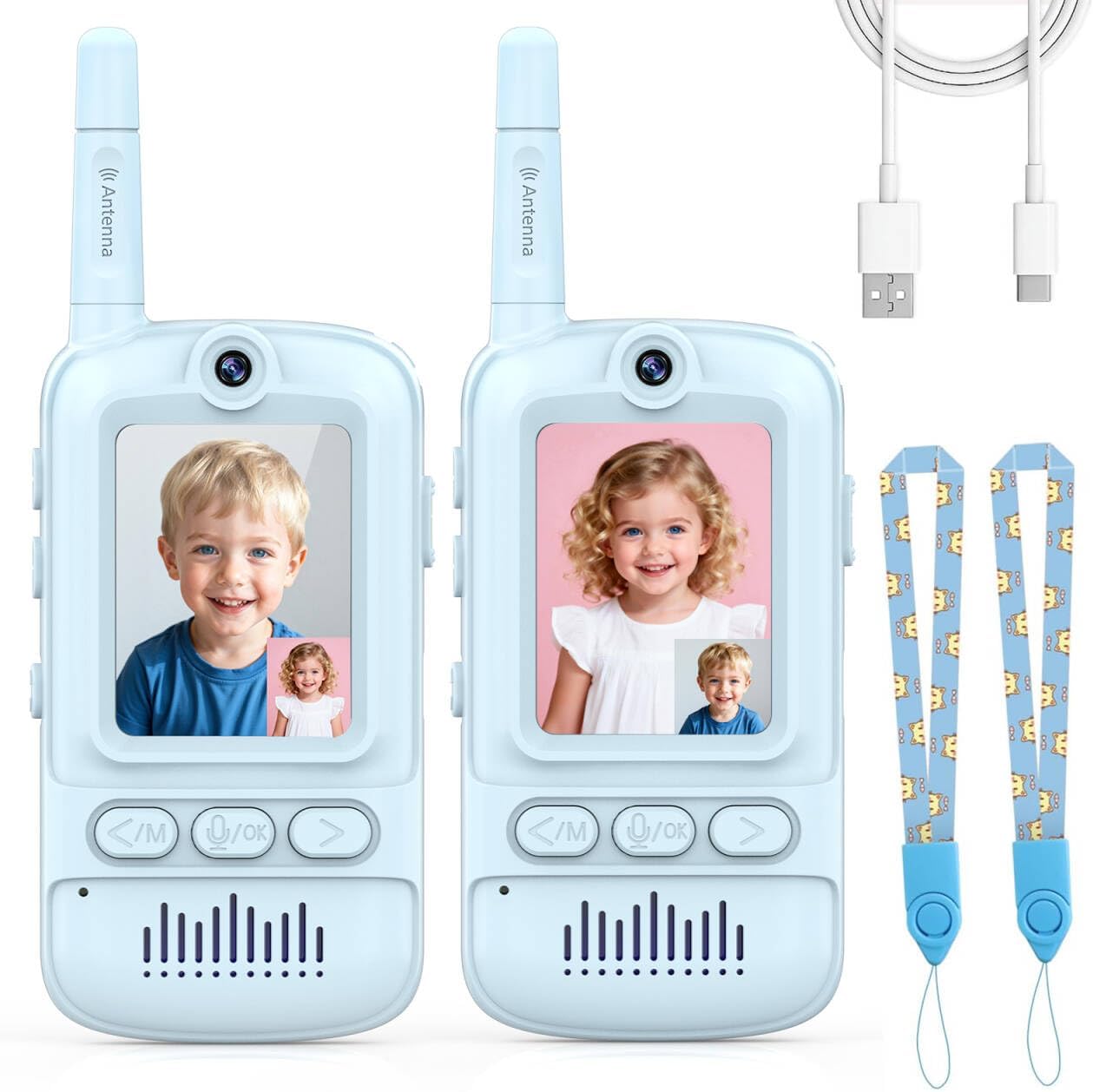 Video Walkie Talkies for Kids,2 Pack-Kids Video Call Device with HD Camera,Filters,Emojis,Voice Changer & Voice Message,Auto Pairing, Durable for Indoor & Backyard Use